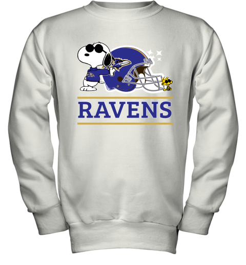 The Baltimore Ravens Joe Cool And Woodstock Snoopy Mashup Youth Sweatshirt