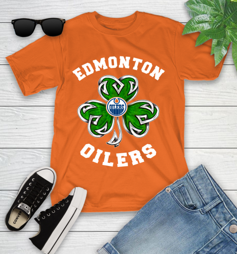 NHL Edmonton Oilers Three Leaf Clover St Patrick's Day Hockey Sports Youth T-Shirt 9