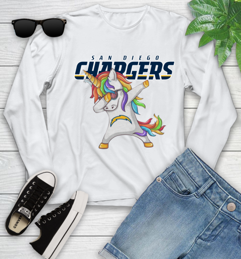 Los Angeles Chargers NFL Football Funny Unicorn Dabbing Sports Youth Long Sleeve