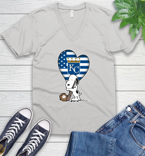 Kansas City Royals MLB Baseball The Peanuts Movie Adorable Snoopy V-Neck T-Shirt