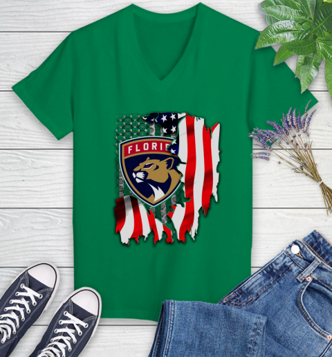 Florida Panthers NHL Hockey American Flag Women's V-Neck T-Shirt 5