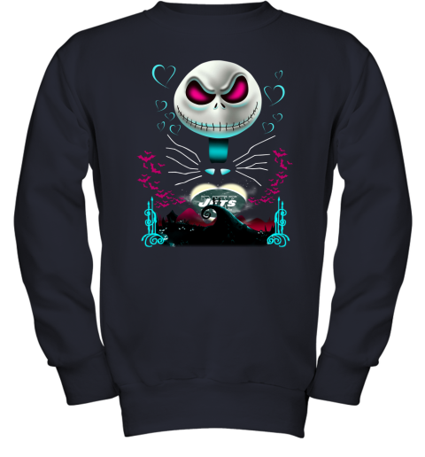 NFL New York Jets Jack Skellington Sally The Nightmare Before Christmas Football 6JININ1Tstm youth sweatshirt 47 95 151514 front navy