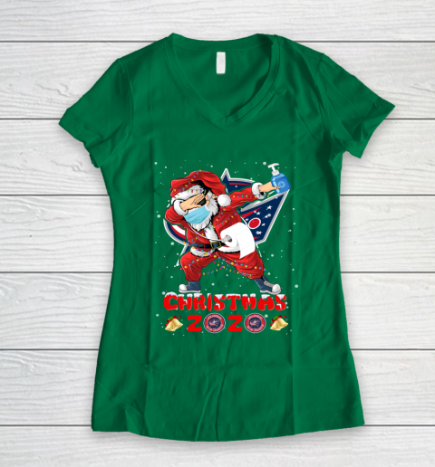 Columbus Blue Jackets Funny Santa Claus Dabbing Christmas 2020 NHL Women's V-Neck T-Shirt 3