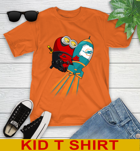NFL Football Miami Dolphins Deadpool Minion Marvel Shirt Youth T-Shirt 8