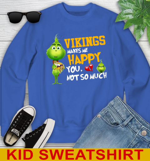 NFL Minnesota Vikings Makes Me Happy You Not So Much Grinch Football Sports Youth Sweatshirt 6