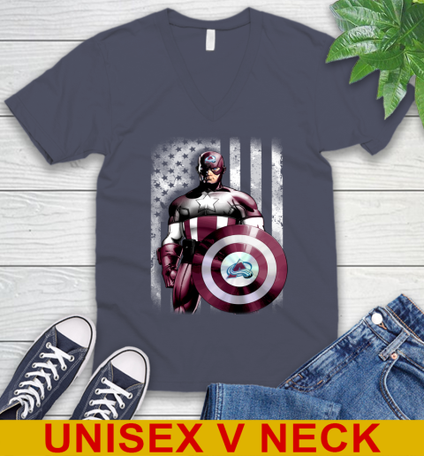 Colorado Avalanche NHL Hockey Captain America Marvel Avengers American Flag Shirt V-Neck T-Shirt 7