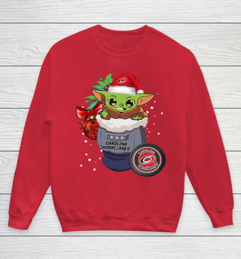 Carolina Hurricanes Christmas Baby Yoda Star Wars Funny Happy NHL Youth Sweatshirt 9