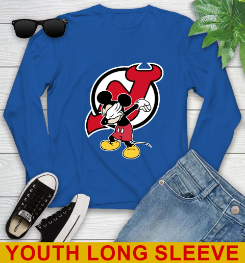 New Jersey Devils NHL Hockey Dabbing Mickey Disney Sports Youth Long Sleeve 10