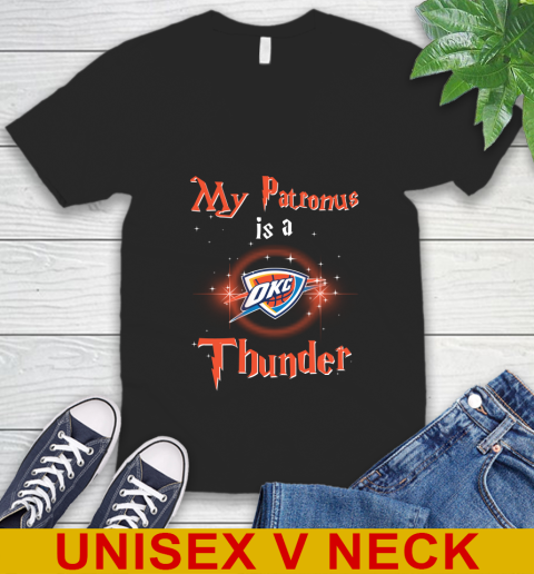 NBA Basketball Harry Potter My Patronus Is A Oklahoma City Thunder V-Neck T-Shirt