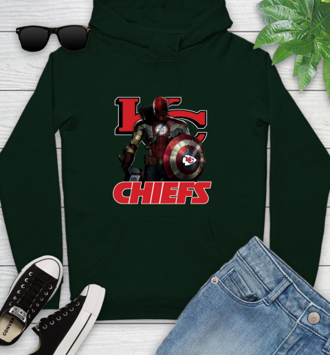 NFL Captain America Thor Spider Man Hawkeye Avengers Endgame Football Kansas City Chiefs Youth Hoodie 13