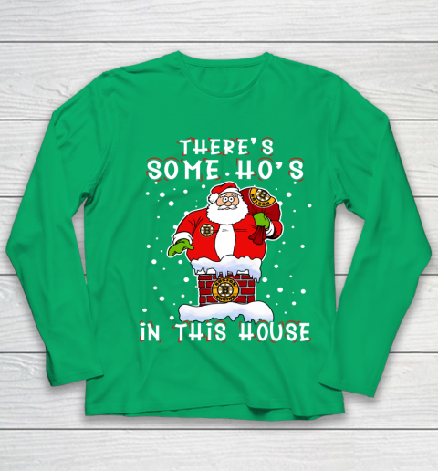 Boston Bruins Christmas There Is Some Hos In This House Santa Stuck In The Chimney NHL Youth Long Sleeve 4