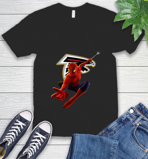NFL Spider Man Avengers Endgame Football Atlanta Falcons V-Neck T-Shirt 2