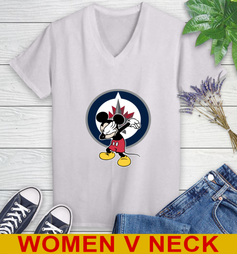 Winnipeg Jets NHL Hockey Dabbing Mickey Disney Sports Women's V-Neck T-Shirt