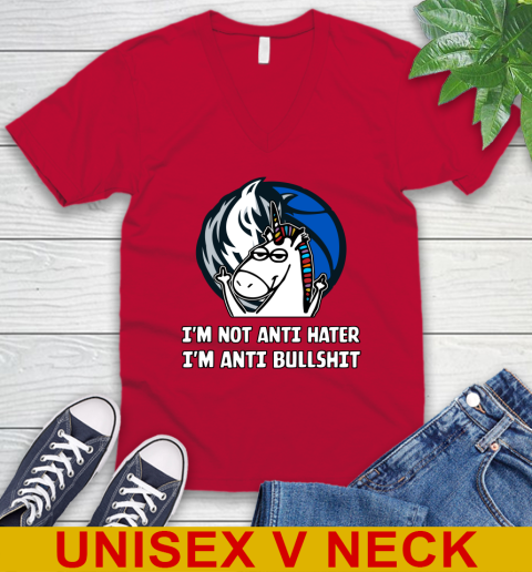 Dallas Mavericks NBA Basketball Unicorn I'm Not Anti Hater I'm Anti Bullshit V-Neck T-Shirt 7