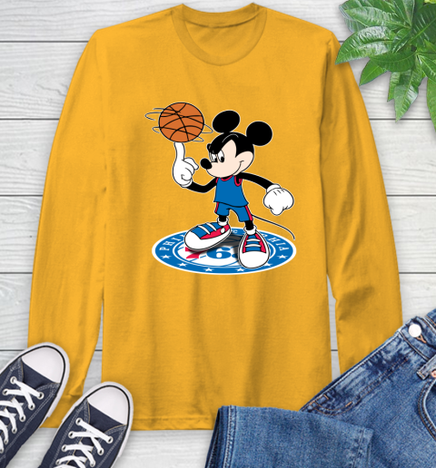 NBA Basketball Philadelphia 76ers Cheerful Mickey Disney Shirt Long Sleeve T-Shirt 3