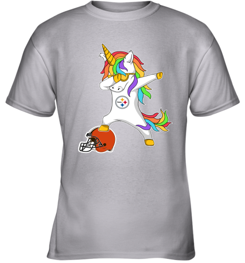 Football Dabbing Unicorn Steps On Helmet Pittsburgh Steelers Youth T-Shirt