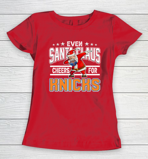 New York Knicks Even Santa Claus Cheers For Christmas NBA Women's T-Shirt 9