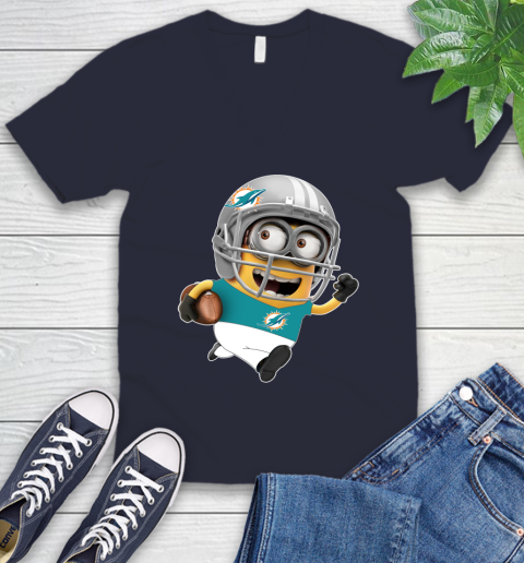 NFL Miami Dolphins Minions Disney Football Sports V-Neck T-Shirt 3