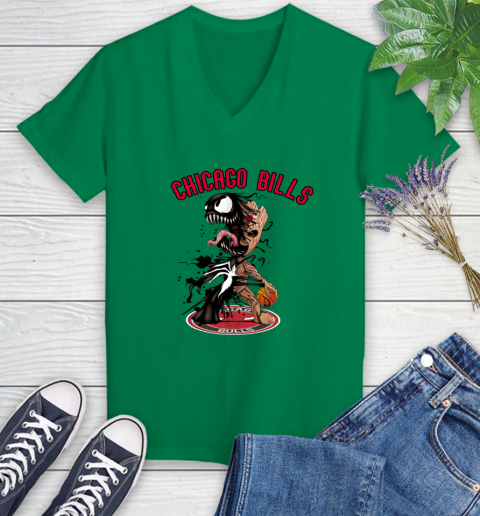 NBA Chicago Bulls Basketball Venom Groot Guardians Of The Galaxy Women's V-Neck T-Shirt 5