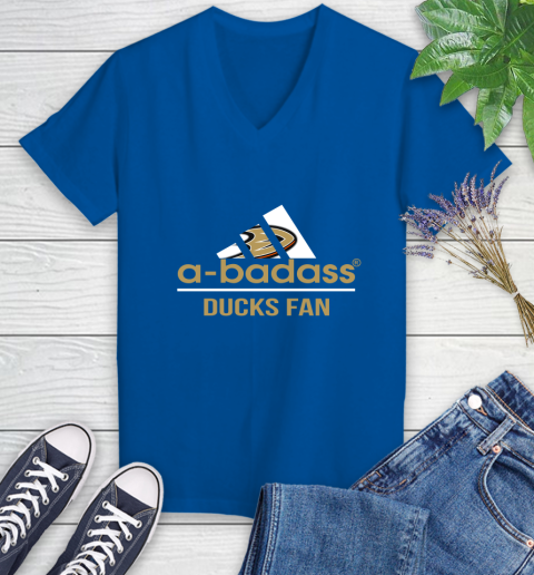 NHL A Badass Anaheim Ducks Fan Adidas Hockey Sports Women's V-Neck T-Shirt 10