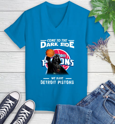 NBA Come To The Dark Side We Have Detroit Pistons Star Wars Darth Vader Basketball Women's V-Neck T-Shirt 7