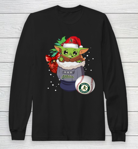 Oakland Athletics Christmas Baby Yoda Star Wars Funny Happy MLB Long Sleeve T-Shirt