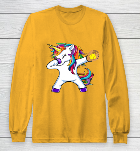 Dabbing Unicorn Softball T Shirt Funny Dab Gift Long Sleeve T-Shirt 3