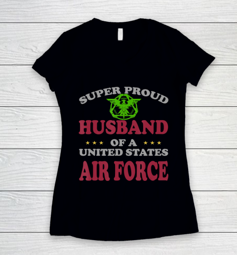Father gift shirt Veteran Super Proud Husband of a United States Air Force T Shirt Women's V-Neck T-Shirt