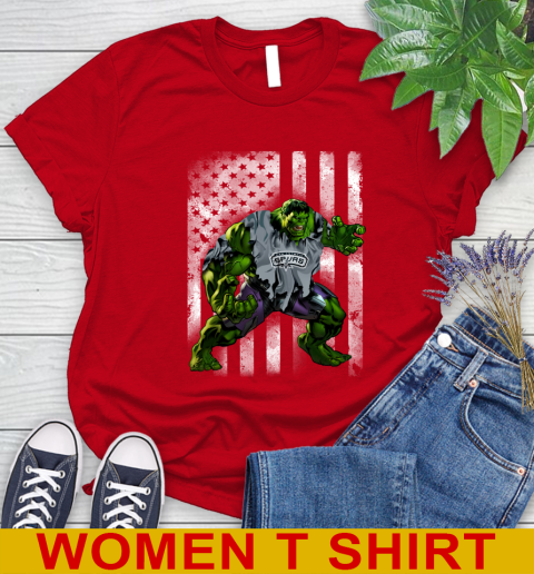 San Antonio Spurs Hulk Marvel Avengers NBA Basketball American Flag Women's T-Shirt 11