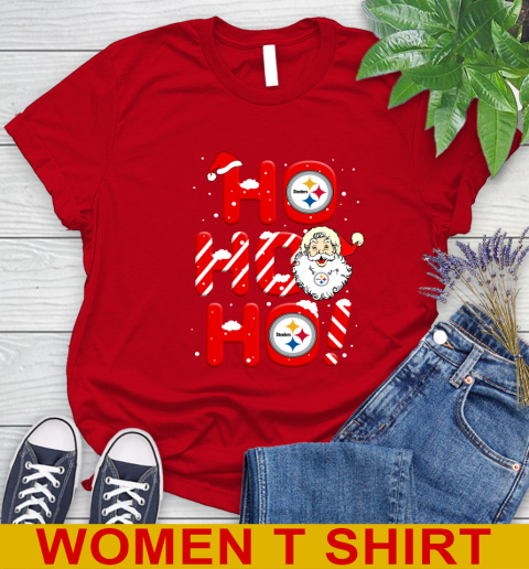 Pittsburgh Steelers NFL Football Ho Ho Ho Santa Claus Merry Christmas Shirt Women's T-Shirt 11