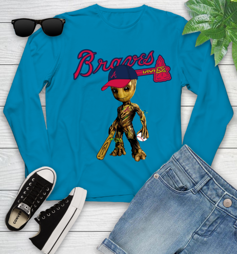 MLB Atlanta Braves Groot Guardians Of The Galaxy Baseball Youth Long Sleeve 7