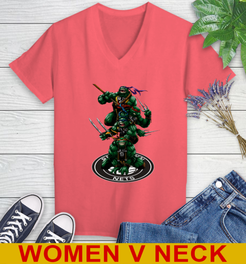 NBA Basketball Brooklyn Nets Teenage Mutant Ninja Turtles Shirt Women's V-Neck T-Shirt 7