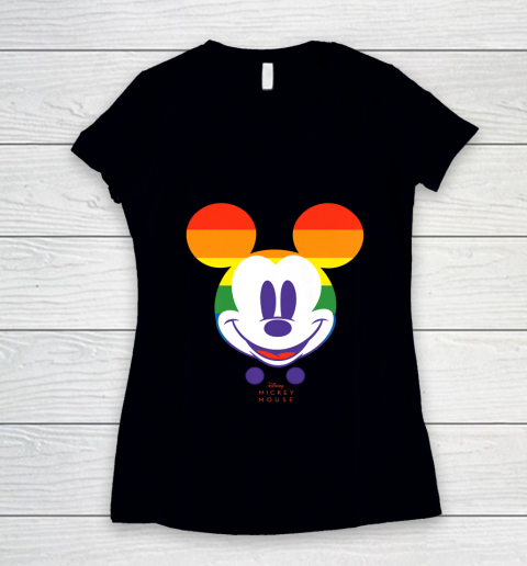 Disney Year of the Mouse Happy as a Rainbow Mickey June Women's V-Neck T-Shirt