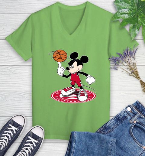 NBA Basketball Atlanta Hawks Cheerful Mickey Disney Shirt Women's V-Neck T-Shirt 9
