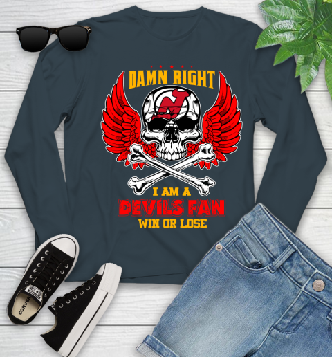 NHL Damn Right I Am A New Jersey Devils Win Or Lose Skull Hockey Sports Youth Long Sleeve 9