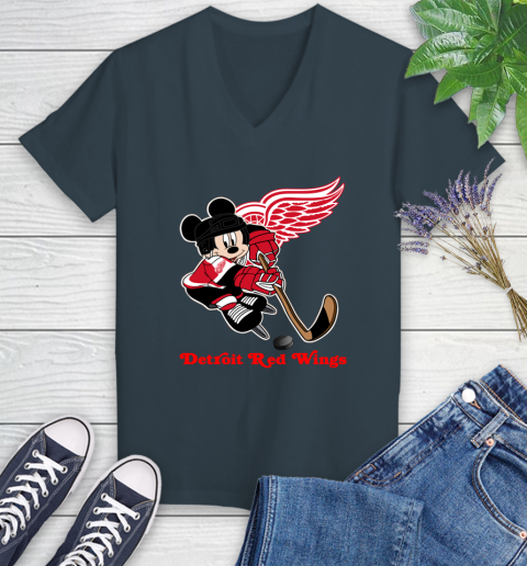 NHL Detroit Red Wings Mickey Mouse Disney Hockey T Shirt Women's V-Neck T-Shirt 8