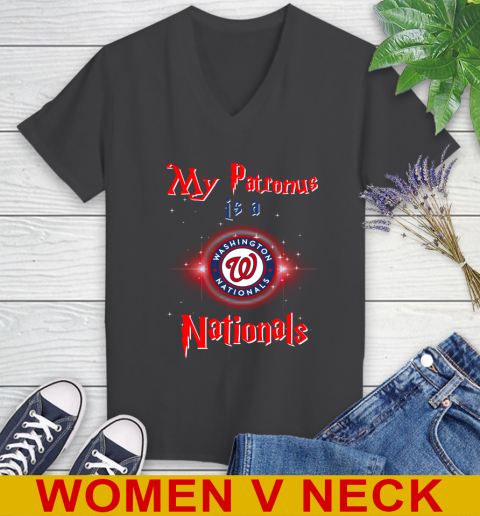 MLB Baseball Harry Potter My Patronus Is A Washington Nationals Women's V-Neck T-Shirt 8