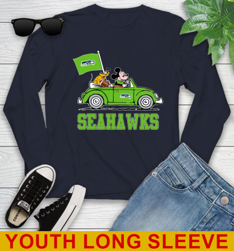 NFL Football Seattle Seahawks Pluto Mickey Driving Disney Shirt Youth Long Sleeve 3