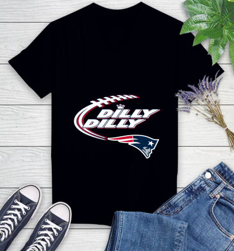 NFL New England Patriots Dilly Dilly Football Sports Women's V-Neck T-Shirt 2