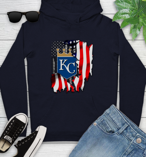 Kansas City Royals MLB Baseball American Flag Youth Hoodie 3