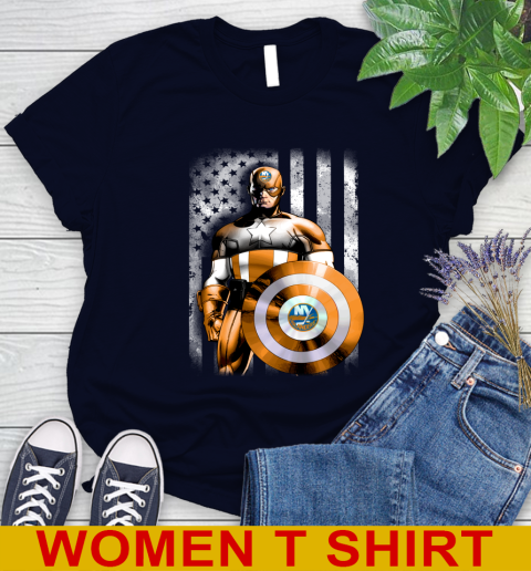 New York Islanders NHL Hockey Captain America Marvel Avengers American Flag Shirt Women's T-Shirt 2
