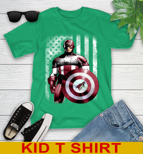 Arizona Coyotes NHL Hockey Captain America Marvel Avengers American Flag Shirt Youth T-Shirt 7