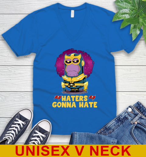 NFL Football Tampa Bay Buccaneers Haters Gonna Hate Thanos Minion Marvel Shirt V-Neck T-Shirt 6