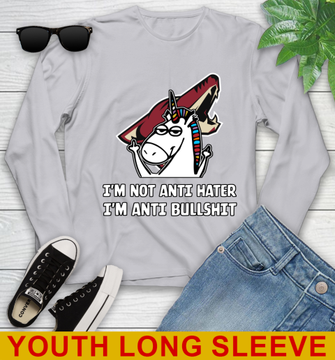 Arizona Coyotes NHL Hockey Unicorn I'm Not Anti Hater I'm Anti Bullshit Youth Long Sleeve 6