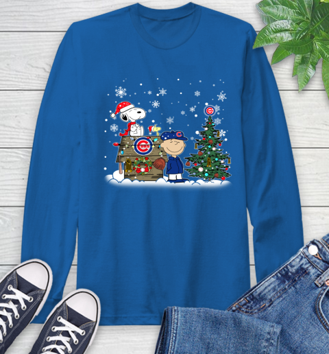 MLB Chicago Cubs Snoopy Charlie Brown Christmas Baseball Commissioner's Trophy Long Sleeve T-Shirt 10