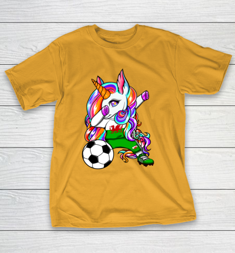 Dabbing Unicorn Wales Soccer Fan Jersey Welsh Football Lover T-Shirt 15