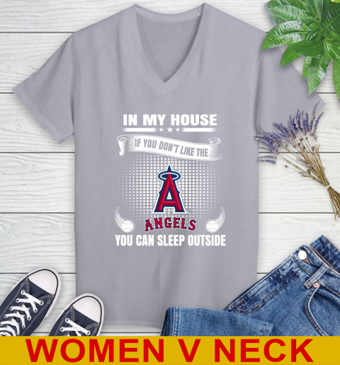Los Angeles Angels MLB Baseball In My House If You Don't Like The  Angels You Can Sleep Outside Shirt Women's V-Neck T-Shirt 4