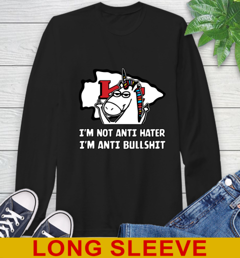 Kansas City Chiefs NFL Football Unicorn I'm Not Anti Hater I'm Anti Bullshit Long Sleeve T-Shirt 2