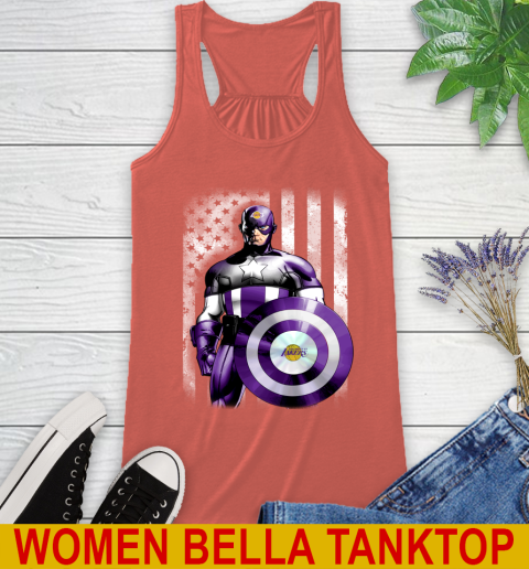 Los Angeles Lakers NBA Basketball Captain America Marvel Avengers American Flag Shirt Racerback Tank - Image 4
