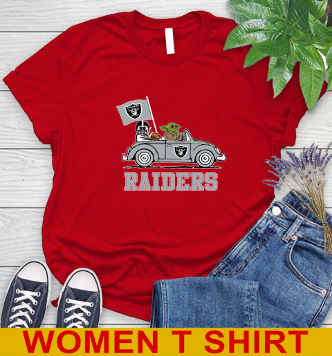 NFL Football Oakland Raiders Darth Vader Baby Yoda Driving Star Wars Shirt Women's T-Shirt 10